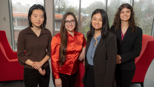 From left to right: Annie Wei (SAS ’25), Elisa Bu Sha (SEBS ’25), Julianne Chan (SOE ’25), and Anisha Jackson (SOE ’25) are all 2024 Goldwater Scholars