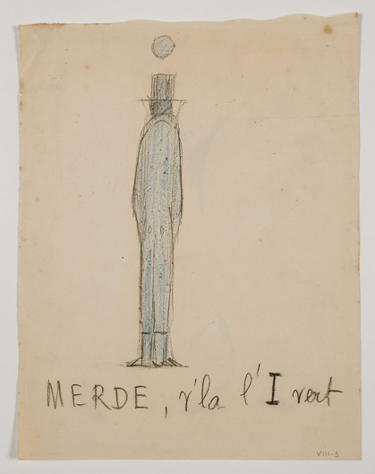 “Merde, v’là l’I vert” from Le Mur is a circa 1896 black and blue crayon drawing by an unidentified French artist.