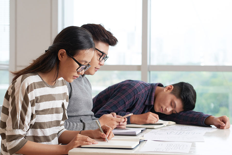 Student falls asleep on his study group
