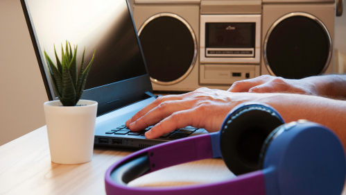 A person working and listening to music