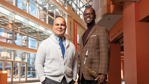 Rigoberto González, left, and Mark Gross at the New Jersey  Performing Arts Center.