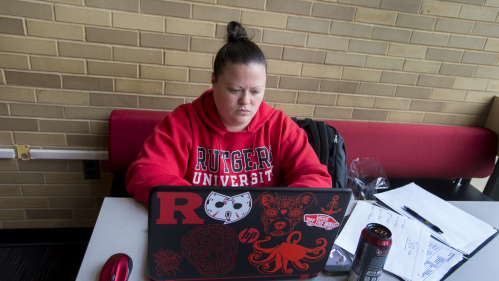 Kaitlin Enochs studies in the student center