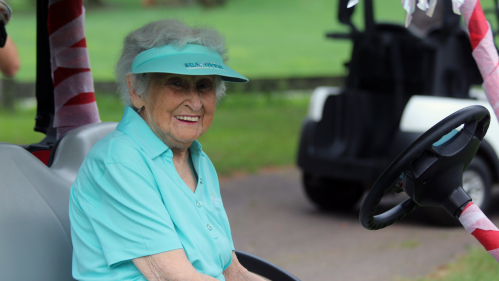 Agnes Olsson at the Rutgers Golf Course on her 100th birthday