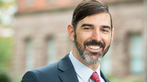 Brian Ballentine, Senior Vice President for Strategy at Rutgers, in front of Winants Hall 2020