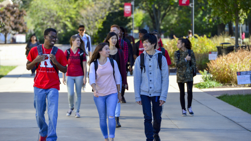 students walking on the Livingston campus