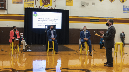 Saul Rubinstein right before national education leaders including US Education Secretary Miguel Cardona 