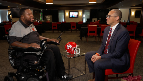 Alumnus Eric LeGrand speaks to President Jonathan Holloway