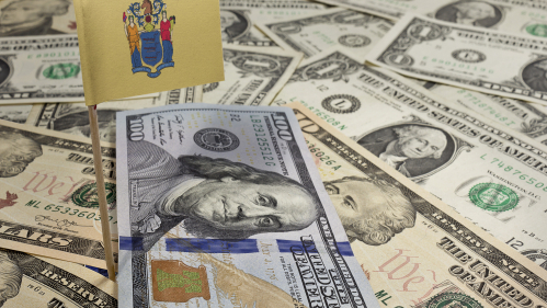 new jersey flag with money surrounding