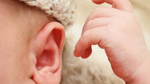 A photo of an infant's ear 