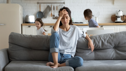 Depressed mother with young kids