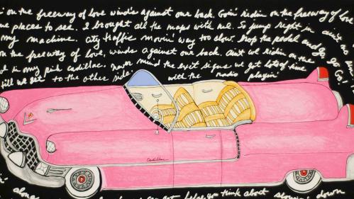 Pink Cadillac (2010) by Bette Blank is a three-color lithograph and five-color silk screen on Somerset white paper.