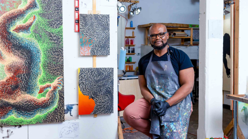 Rutgers professor Didier William in his studio.