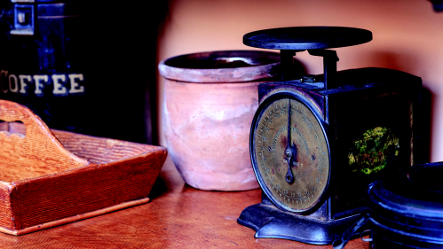 Scale and other cooking equipment from the Gilded age