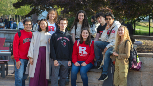 Rutgers students hanging out and chatting outside of Livingston Student Center