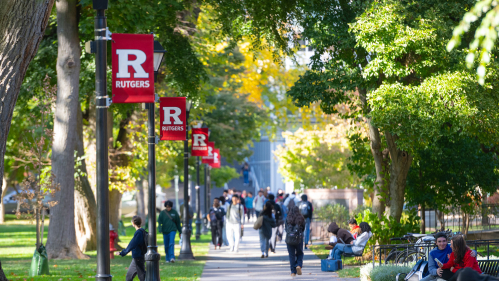Students walking on the Rutgers college avenue campus