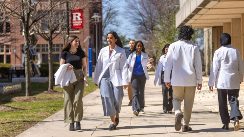 Rutgers medical students walking on campus