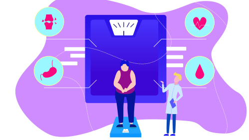illustration of obese patient on scale