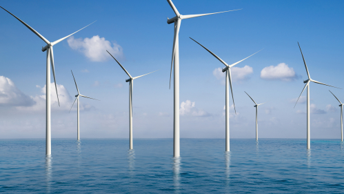 Turbines in an off shore wind farm.