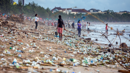 plastic litter on beach