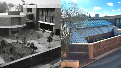 The College Avenue Student Center once had a sunken outdoor plaza.
