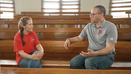 President Holloway speaks with Rebecca Potosky
