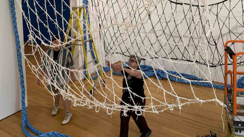 Artist Sheila Pepe recreates her 2005 installation "Tunnel" at the Zimmerli.