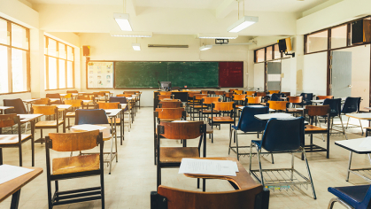 Empty school classrooms