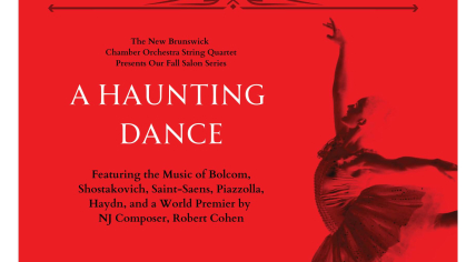 red poster with words and shadow of a ballet dancer