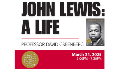 Event poster for John Lewis: A Life book discussion