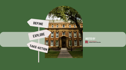 event graphic and photograph of school building