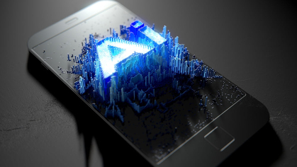 mobile phone with AI graphic