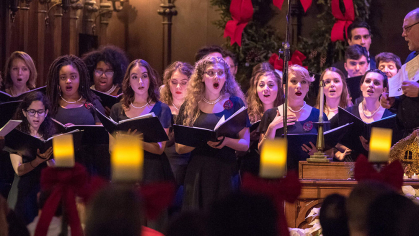 Rutgers university choir performing on stage