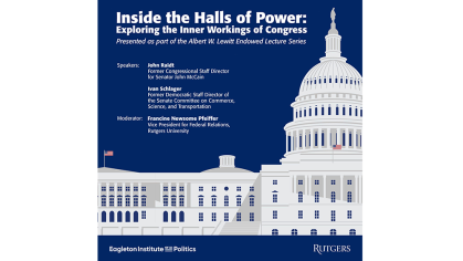 graphic flyer for Eagleton institute of politics event