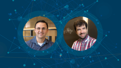 Van de Moortel from Rutgers-New Brunswick and Demyan Prokopchuk from at Rutgers-Newark on a blue background