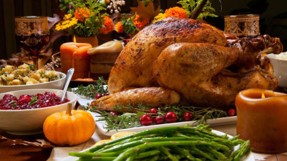 Thanksgiving food on a table