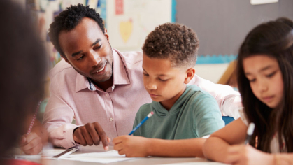 Grammer school teacher and students