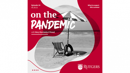 On the Pandemic podcast promo image with beach chair and umbrella
