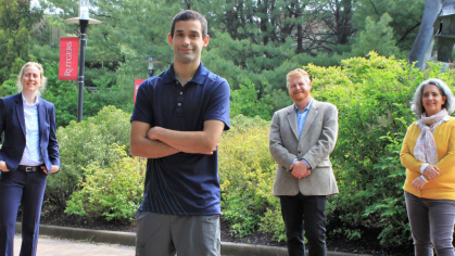 Student Gabriel Roger with Geography professors: Laura Schneider, Paul O'Keefe, and Åsa Rennermalm