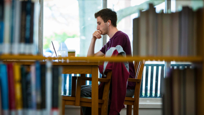 Sean Sobel (SAS/SCI '21) studies in Alexander Library 2019