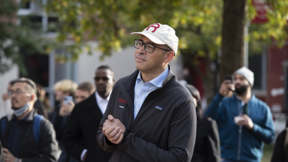 President Holloway stands in the crowd