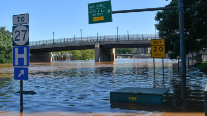 New Brunswick, NJ USA - September 2, 2021: City of New Brunswick flooded after Hurricane Ida. 