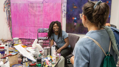 Mason Gross art and design students in a studio.