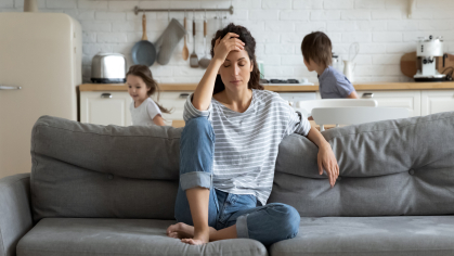 Depressed mother with young kids