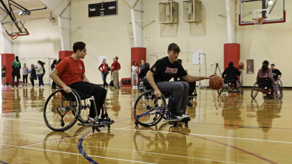 Rutgers students play wheelchair basketball at the Cook/Douglass Recreation Center during Disability Adaptive Sports, Health and Wellness Day on Oct. 21.