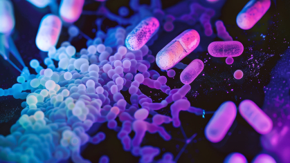 Illustration of antibiotics attacking bacteria
