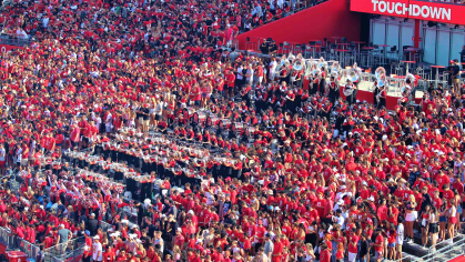 Student musicians from Mount Olive Middle School, winners of 2022's "Battle of the Bands," joined the Rutgers marching band to perform the university's fight song during the Rutgers-Wagner College football game in September at SHI Stadium in Piscataway.