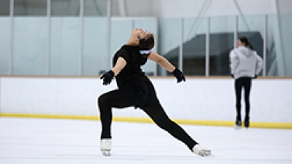 Figure skater Amanda Hsu practicing on the ice