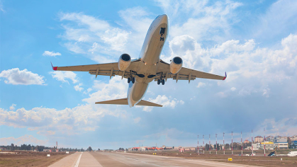Airplane departing from airport 
