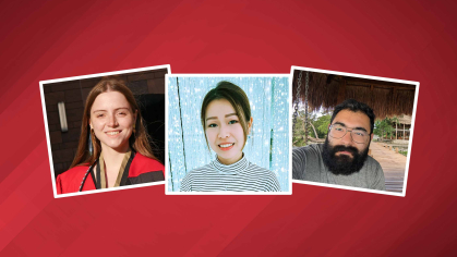 Alice Militaru (left), Julianna Johnson and Leonardo Calzada are among Rutgers–New Brunswick's latest Fulbright recipients.