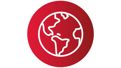 Red graphic circle with a white globe
